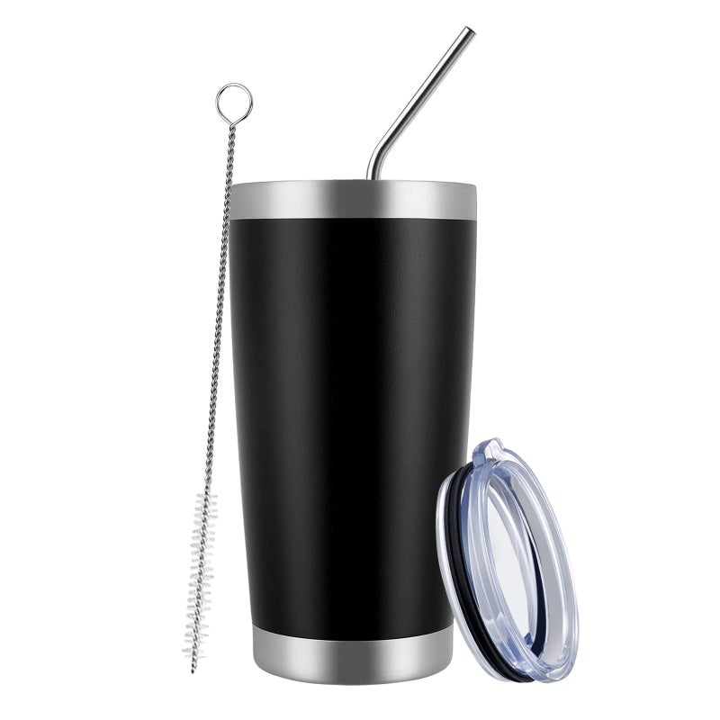 MEWAY 20oz Tumbler Cup Double Wall Vacuum Insulated Travel Mug Bulk, Stainless Steel Tumblers with Lid and Straw, Durable Powder Coated Coffee Cups for Cold & Hot Drinks (Black, 1) - Image 1